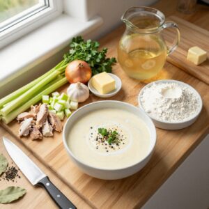 Homemade Cream of Chicken Soup (Thick, Creamy, and Comforting) Step 1: Gather and prep your ingredients