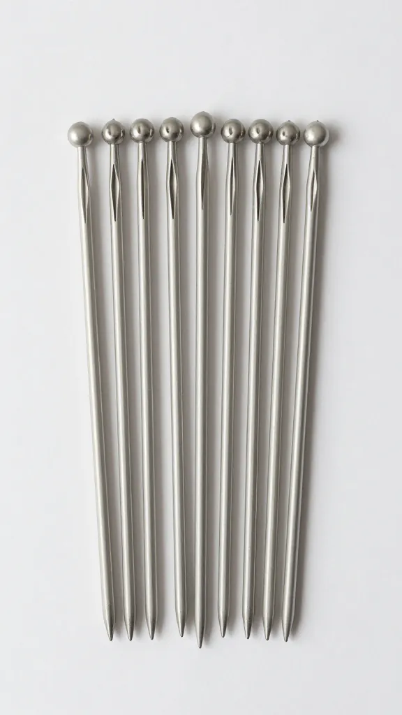 Set of double-pointed knitting needles arranged neatly