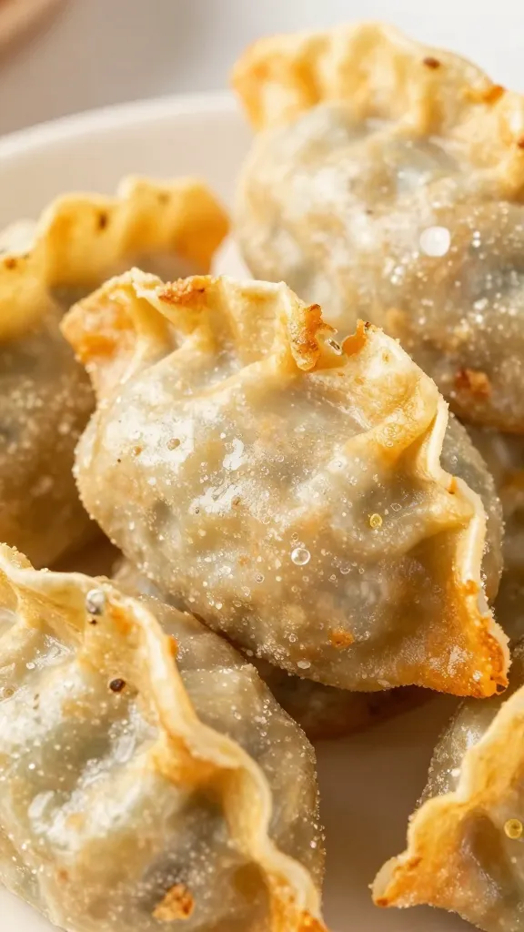Crispy rice paper chicken dumpling, closeup