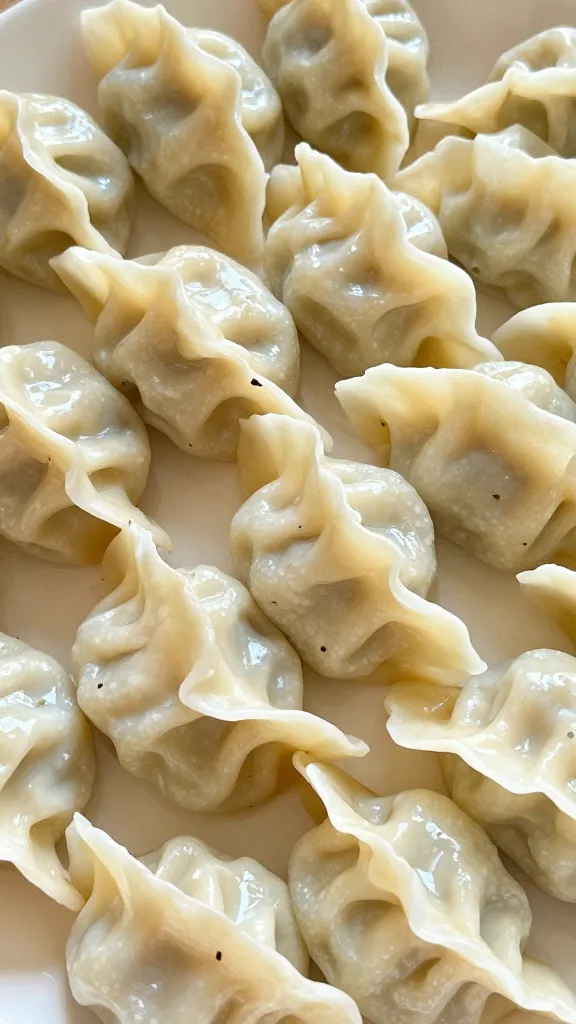 Moist chicken dumpling filling, closeup