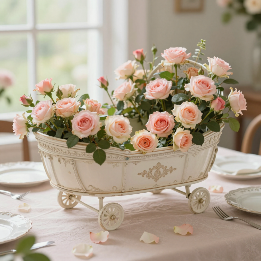 Step 9: Build Idea #8 — Peonies, roses, and greenery in vintage vases or cradles (DIY sophistication)