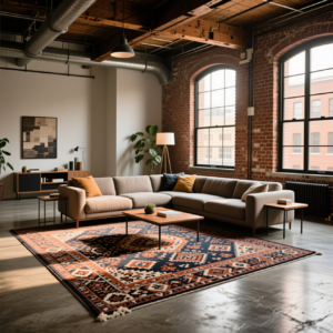 10 Lofty style Living Room Design Ideas 1. Anchor the Space with a Statement Area Rug