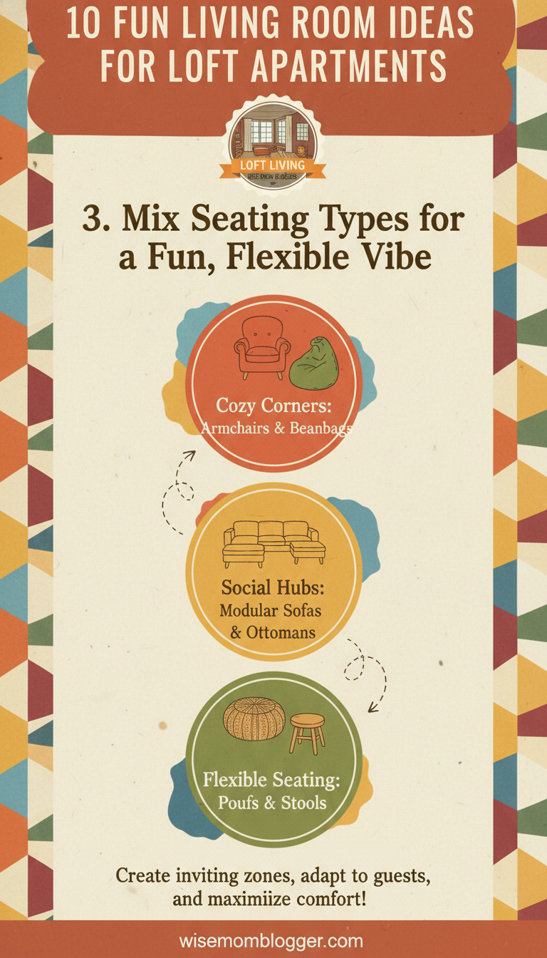 10 Lofty style Living Room Design Ideas 3 3. Mix Seating Types for a Fun, Flexible Vibe