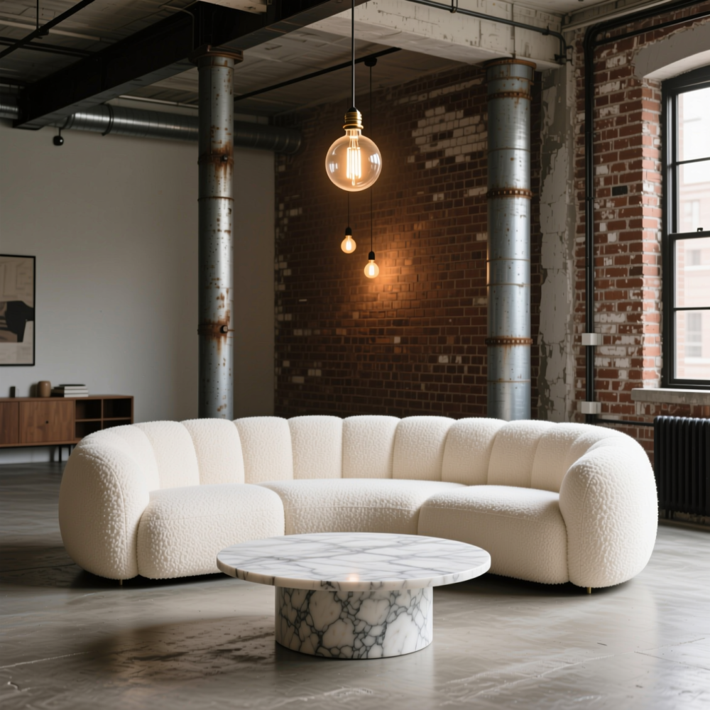 10 Lofty style Living Room Design Ideas 4 4. Choose Curves to Soften the Industrial Edge