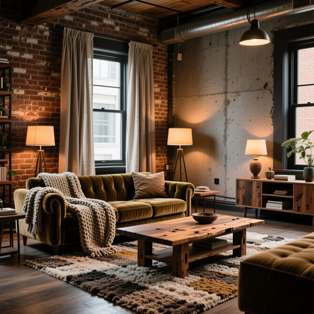 10 Lofty style Living Room Design Ideas 5 5. Layer Textures to Make the Space Feel Warm and Livable