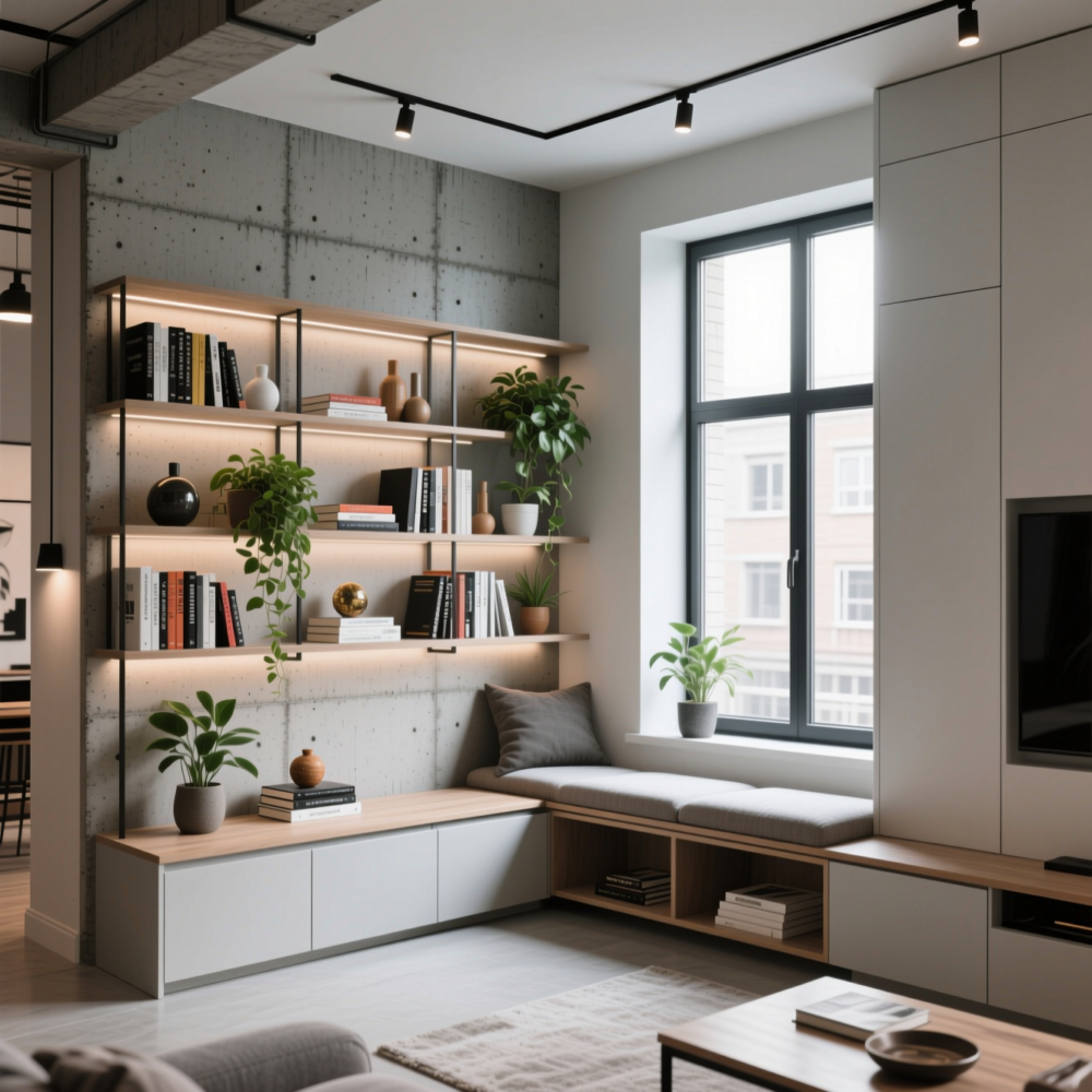 10 Lofty style Living Room Design Ideas 8 8. Embrace Built-In and Integrated Furniture