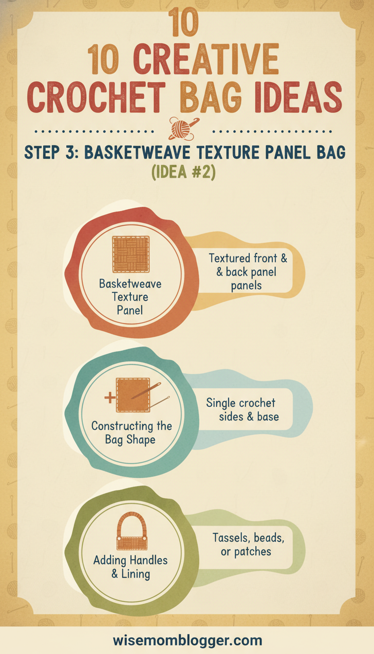 10 creative crochet bag ideas 4 Step 3: Basketweave texture panel bag (Idea #2)