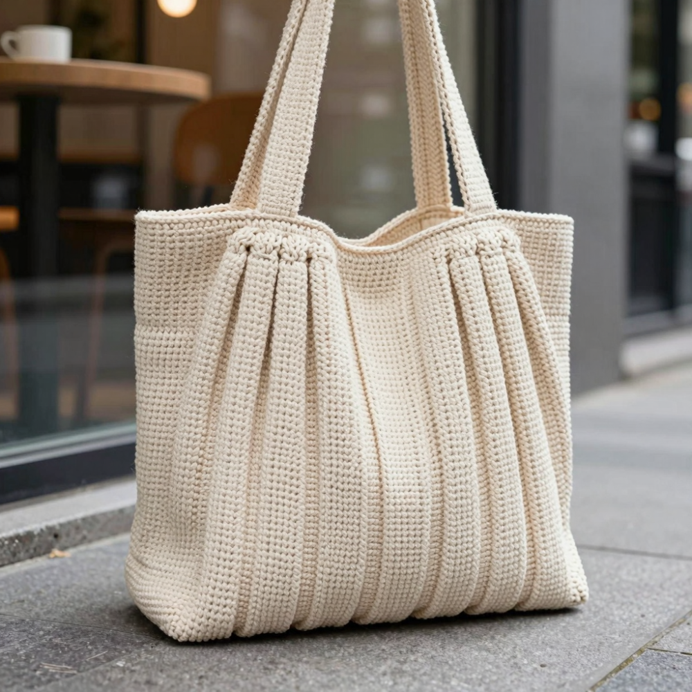 10 creative crochet bag ideas 5 Step 4: Pleated/accordion-style panel tote (Idea #3)