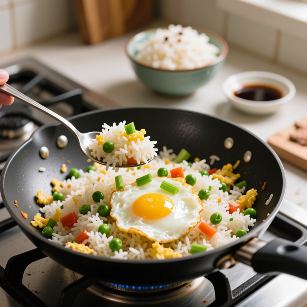 12 Quick Meals for Dinner 8 Step 8: Meal 4 — Egg Fried Rice (leftover rice makes it)