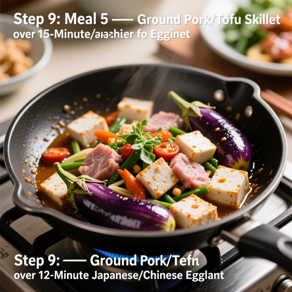 12 Quick Meals for Dinner 9 Step 9: Meal 5 — Ground Pork/Tofu Skillet over 15-Minute Japanese/Chinese Eggplant