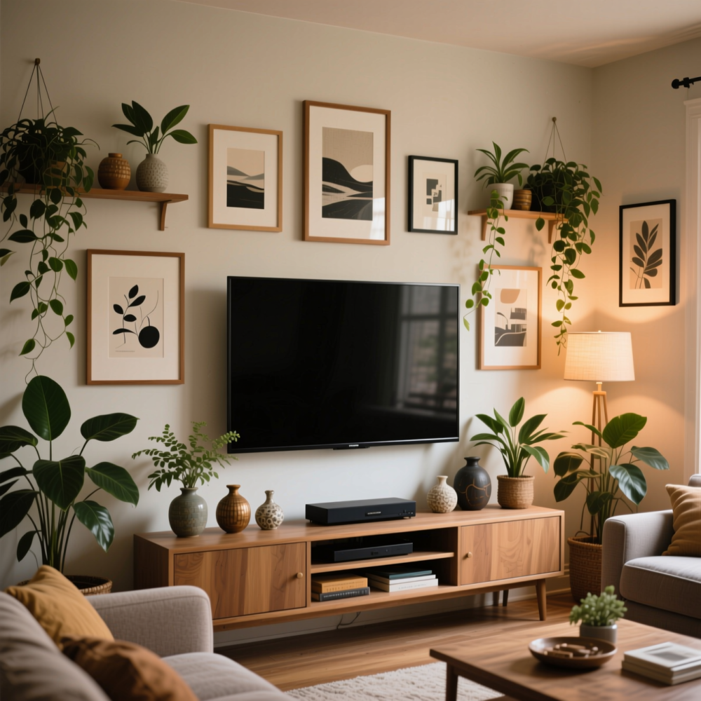 12 Smart Living Room Ideas for TV Wall 7 7. Decorate Around the TV to Help It Blend In When Off