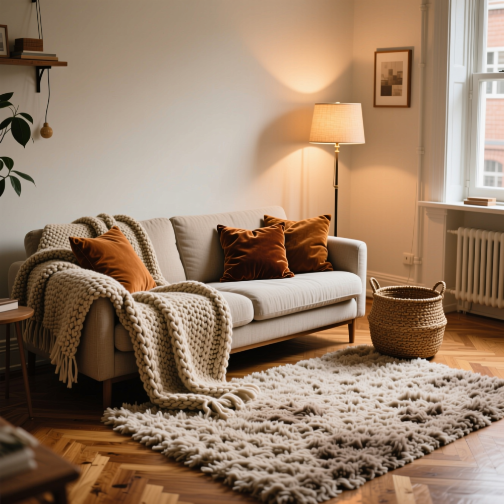 13 Cozy Living Room Ideas for Small Spaces 2 1. Layer Textures for Visual and Physical Warmth
