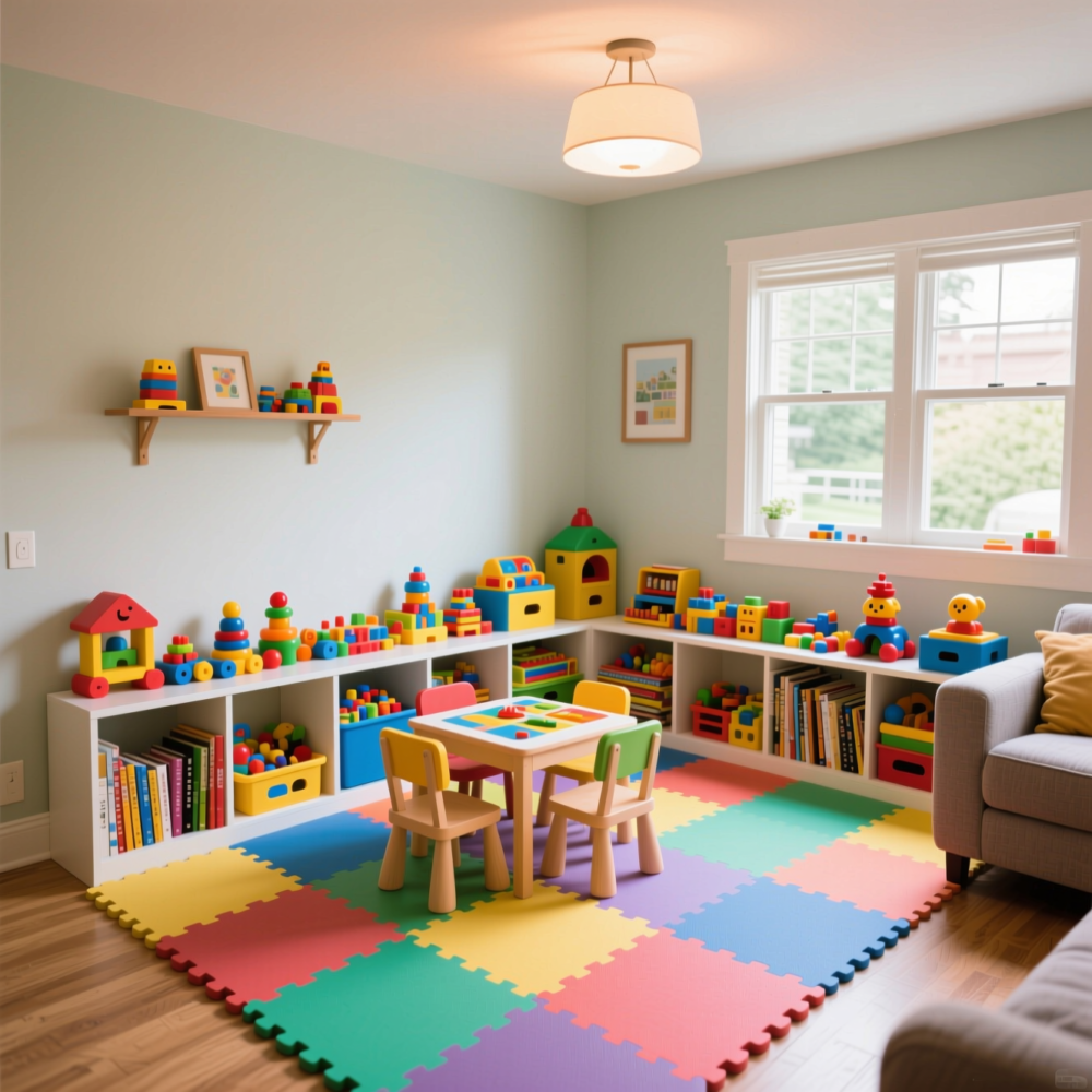 14 Amazing Living Room Ideas for Families with Kids 5 4. Add a Dedicated Kids' Play Zone