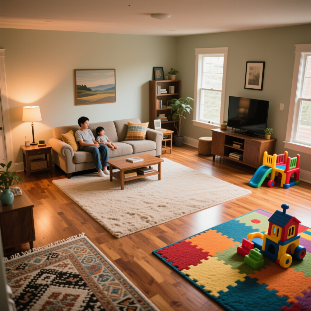 14 Amazing Living Room Ideas for Families with Kids 10 9. Use Rugs to Define Zones and Protect Floors