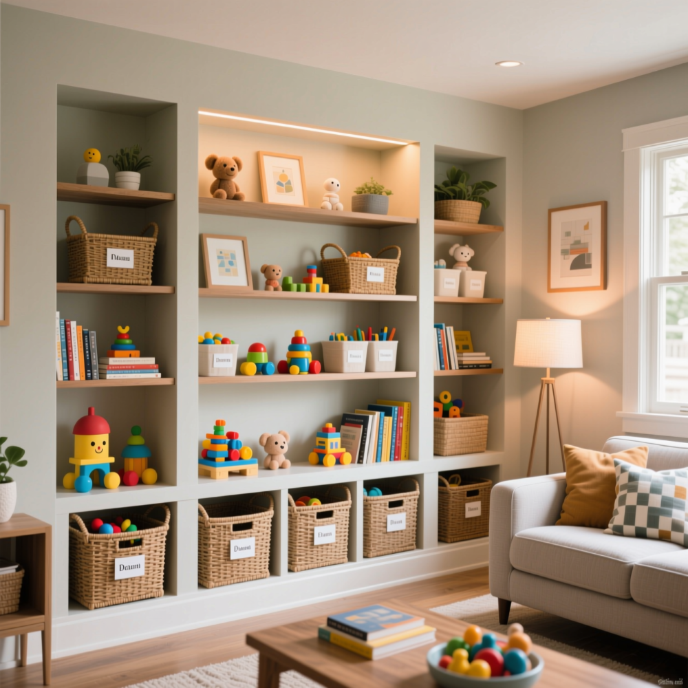 14 Amazing Living Room Ideas for Families with Kids 11 10. Keep Storage Stylish and Accessible
