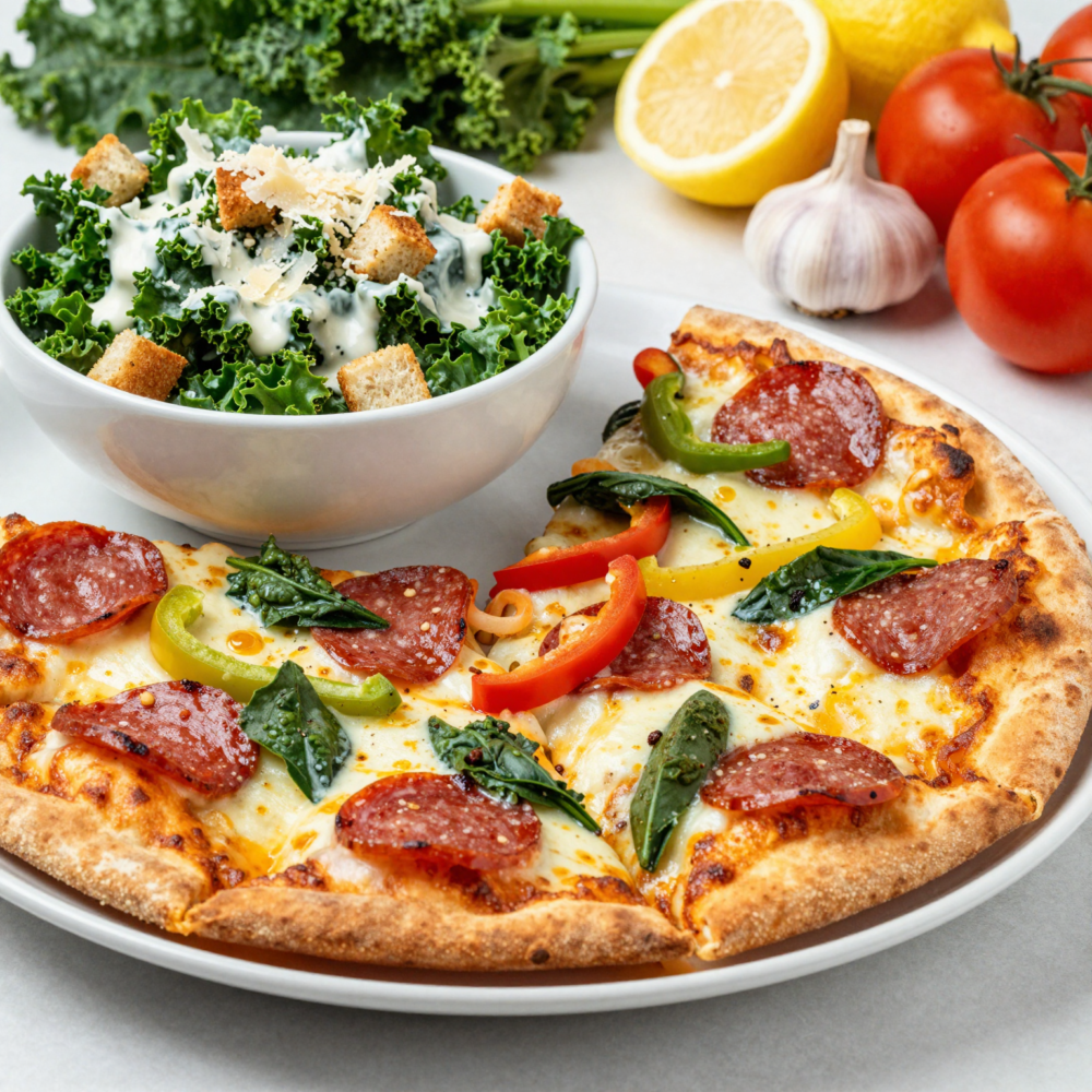 2. Tortilla Pizza Supreme + Kale Caesar-Style Salad