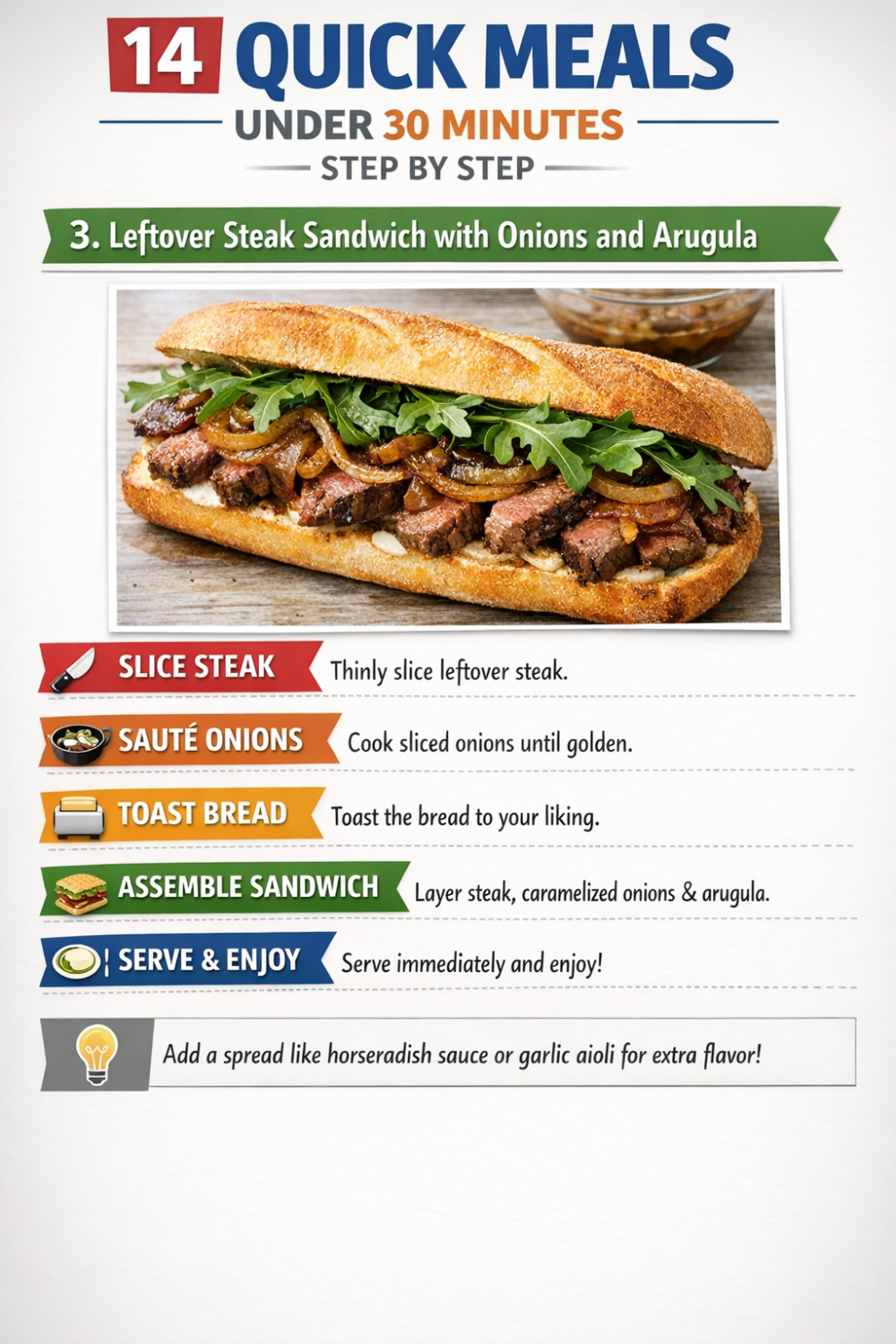 3. Leftover Steak Sandwich with Onions and Arugula