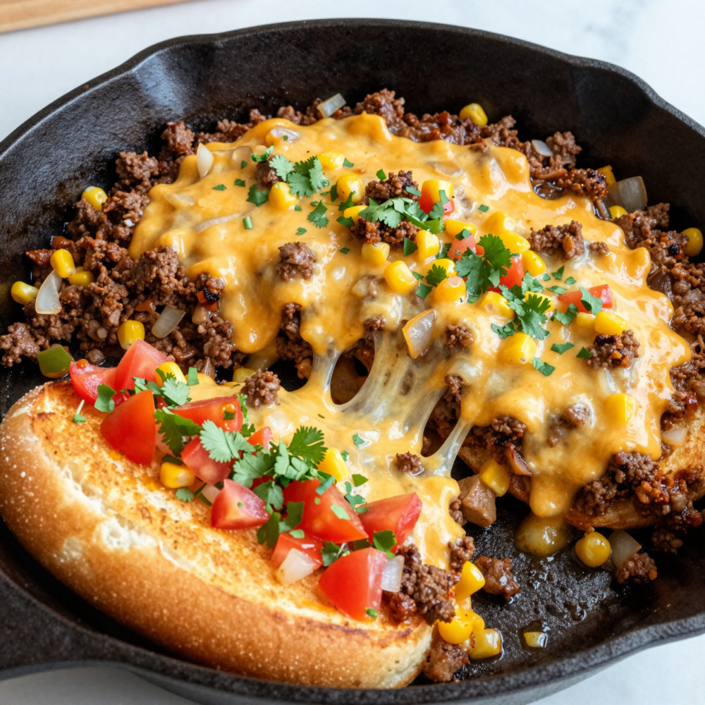 7. One-Pan Cheesy Taco Sloppy Joes (fast skillet)