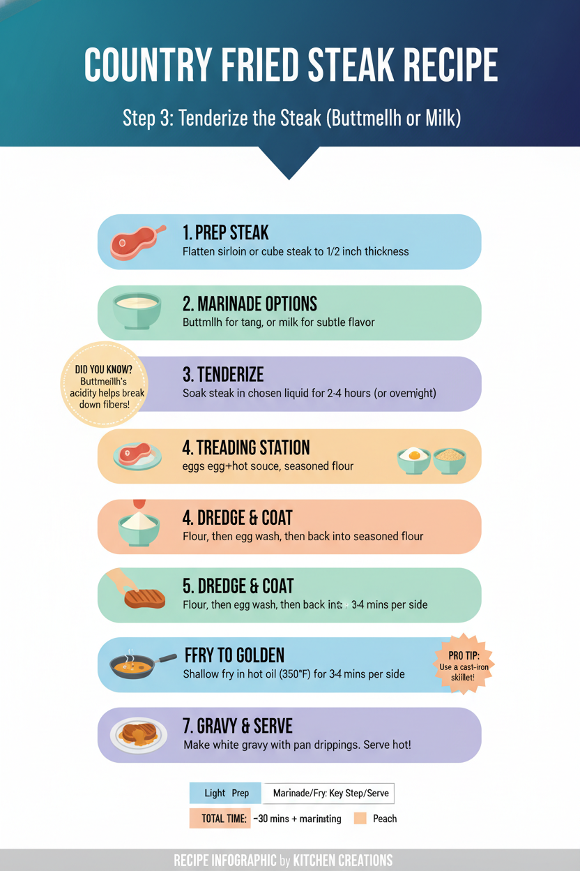 Country Fried Steak Recipe 3 Step 3: Tenderize the Steak (Buttermilk or Milk)