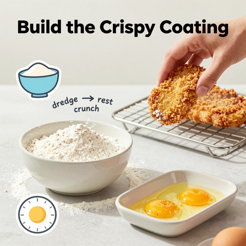 Country Fried Steak Recipe 4 Step 4: Build the Crispy Coating (Dredge + Rest + Crunch)