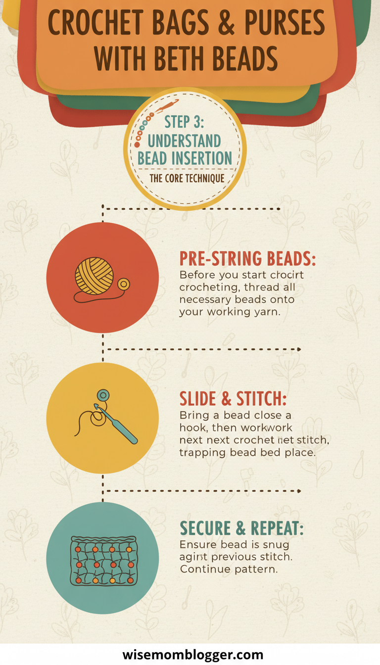 Crochet hand Bags & Purses with Beads: Step-by-Step Guide 4 Step 3: Understand Bead Insertion (The Core Technique)