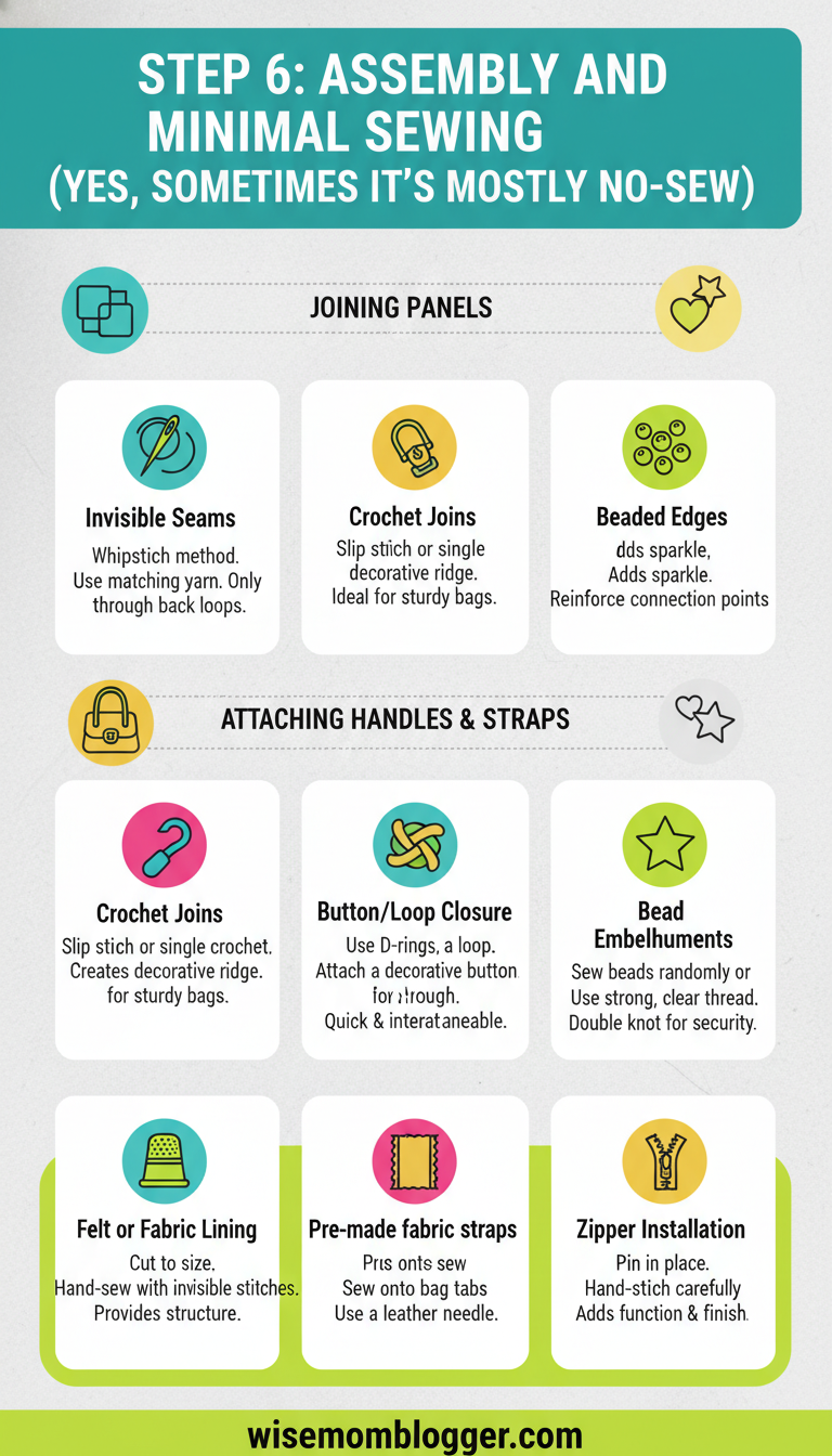 Crochet hand Bags & Purses with Beads: Step-by-Step Guide 7 Step 6: Assembly and Minimal Sewing (Yes, Sometimes It’s Mostly No-Sew)