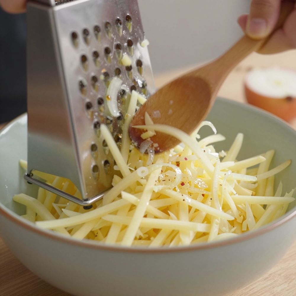 German Potato Pancakes (Kartoffelpuffer): Crispy, Savory, and Comfortingly Simple 3 Step 2: Grate Potatoes and Onion