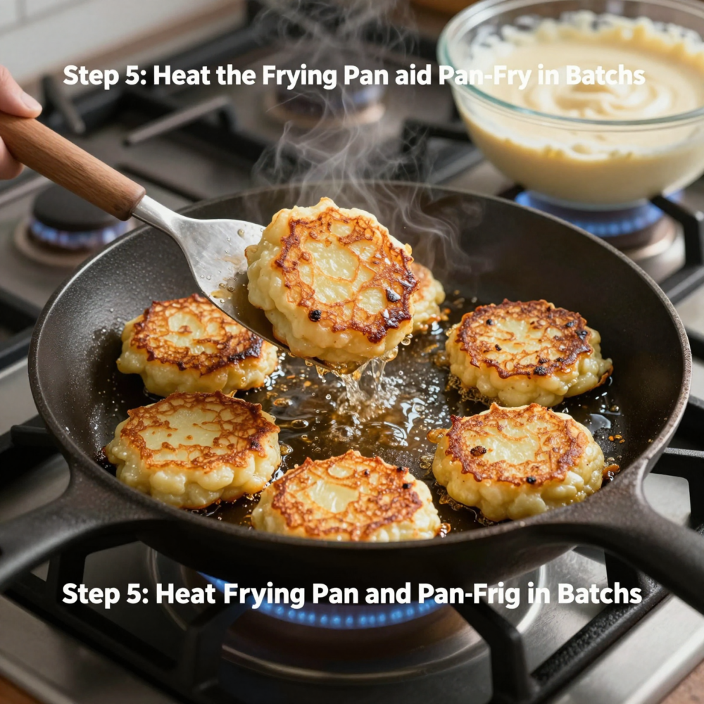 German Potato Pancakes (Kartoffelpuffer): Crispy, Savory, and Comfortingly Simple 6 Step 5: Heat the Frying Pan and Pan-Fry in Batches