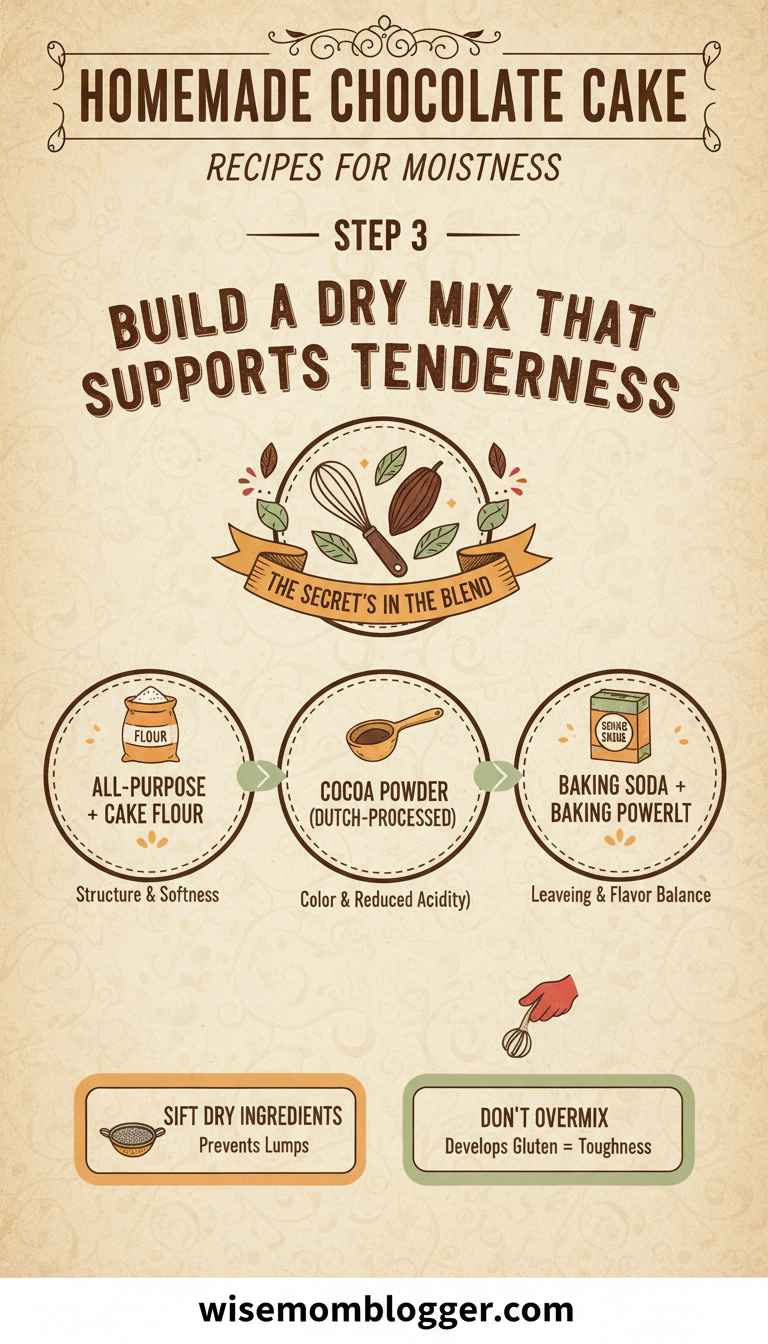 Homemade Chocolate Cake Recipes Moist 3 Step 3: Build a dry mix that supports tenderness