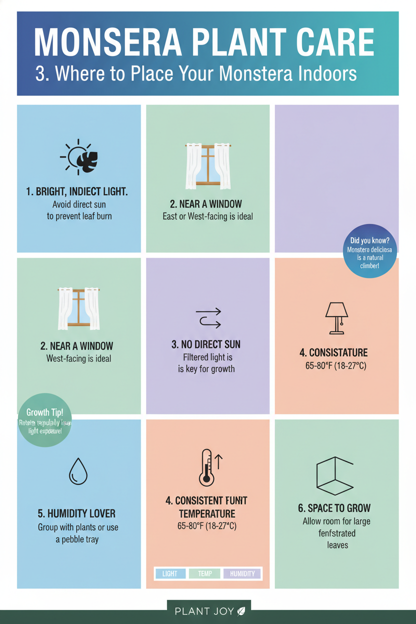 Monstera Plant Care: Light, Water, Soil, and More for Thriving Growth 4 3. Where to Place Your Monstera Indoors