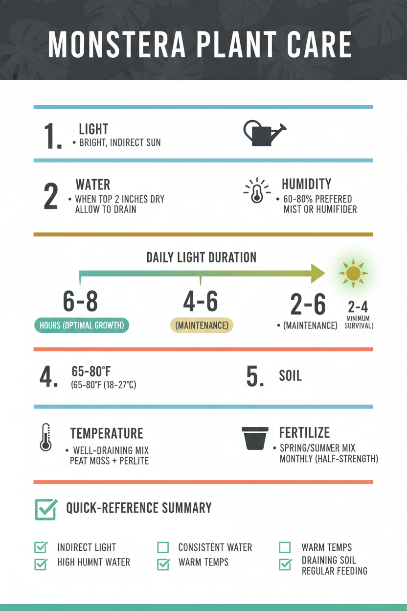 Monstera Plant Care: Light, Water, Soil, and More for Thriving Growth 7 6. How Long to Light Each Day (Daily Duration Counts)
