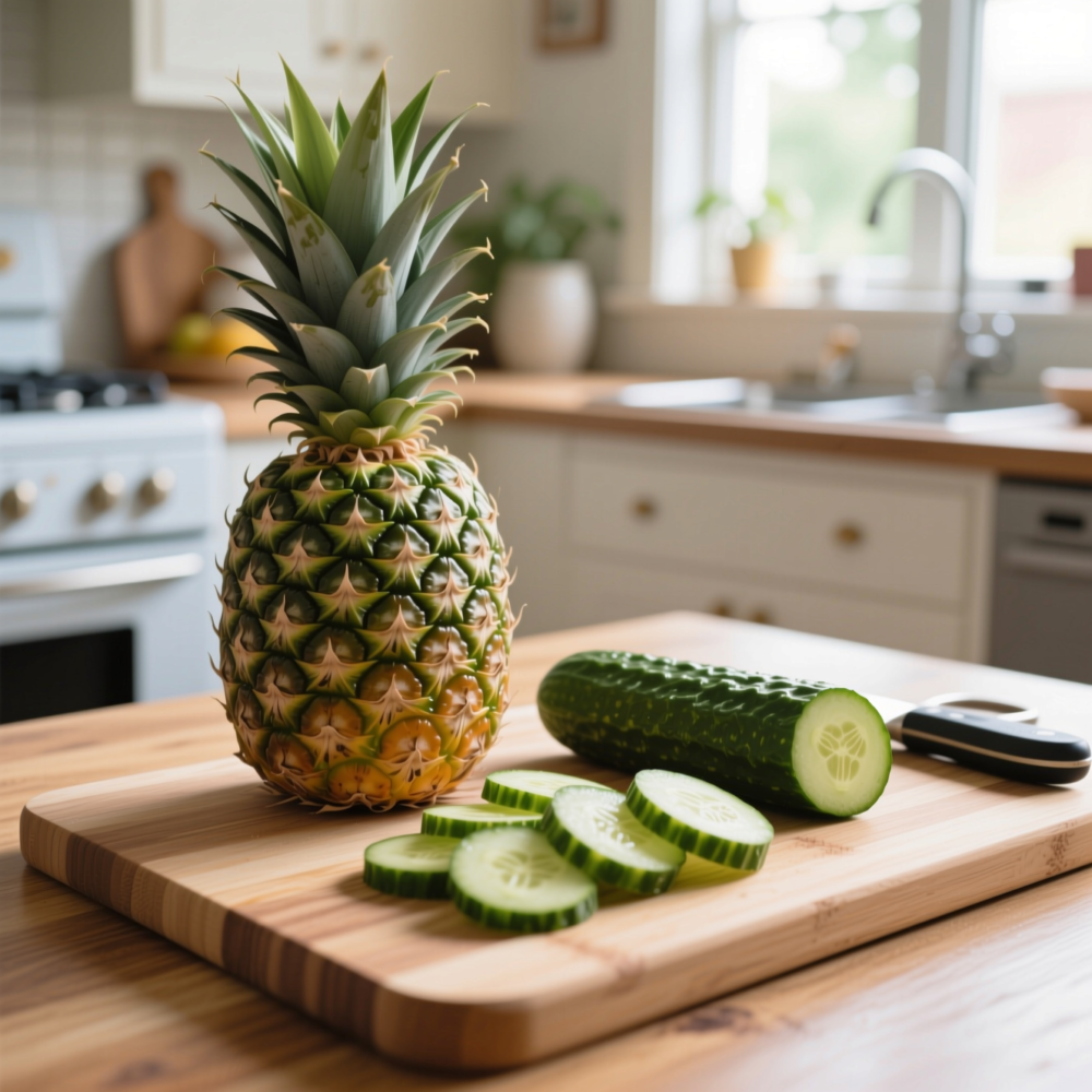 Pineapple Cucumber Salad recipe 1 Step 1: Pick your pineapple and cucumber for peak crunch