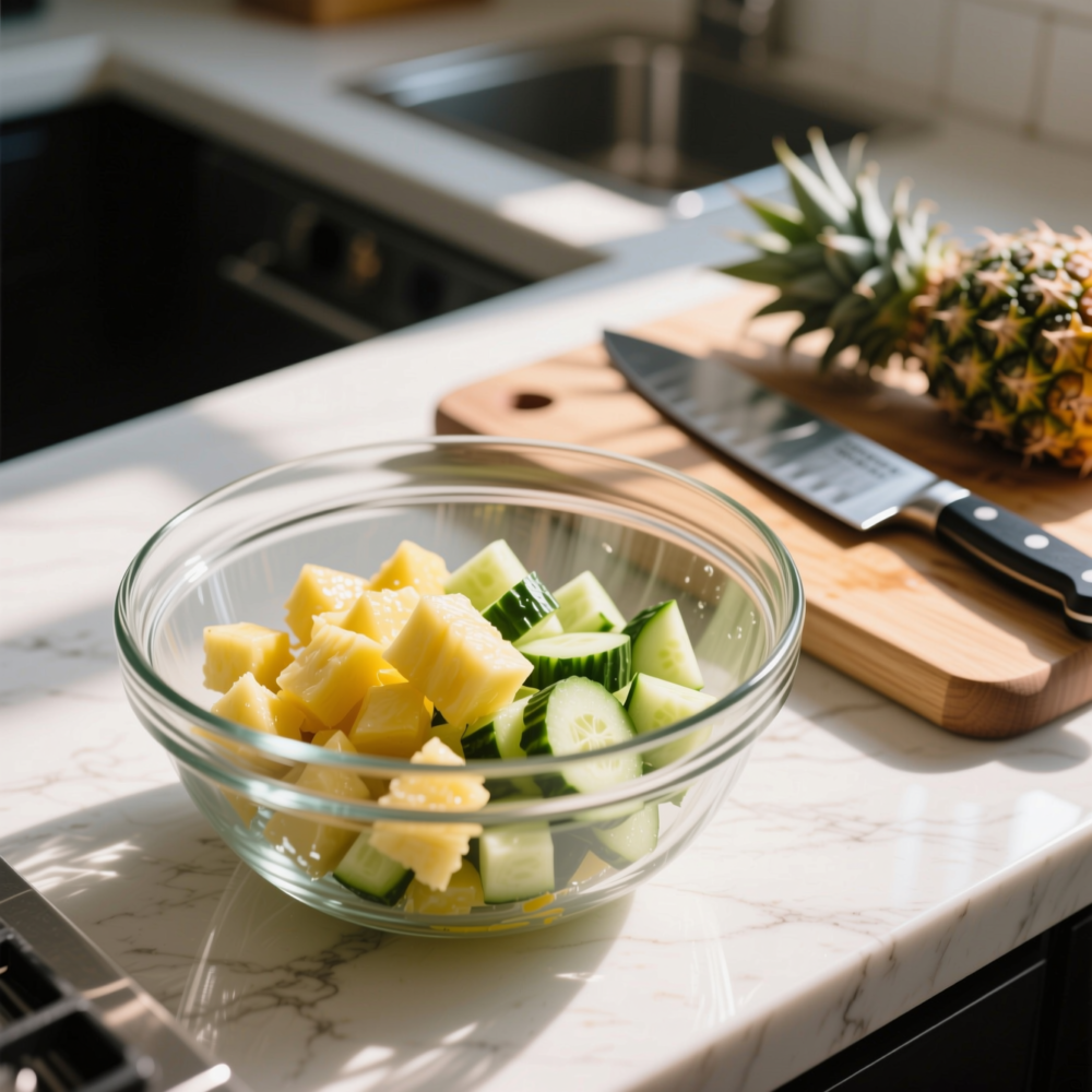 Pineapple Cucumber Salad recipe 2 Step 2: Dice everything into bite-size pieces