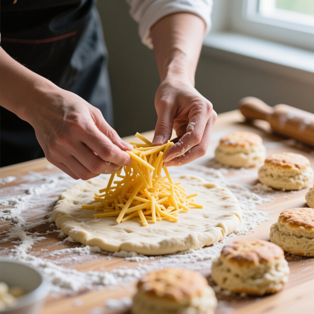 Savory Cheddar bay Biscuits Recipe 5 Step 5: Pat, Fold, and Shape Your Dough