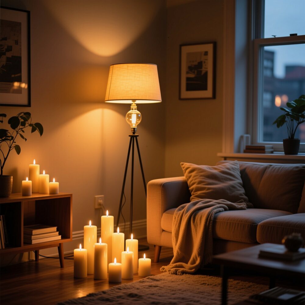 10 Fun Cozy Living Room Ideas for a Studio Apartment 8 7. Use Candles and Warm Lighting for Ambiance