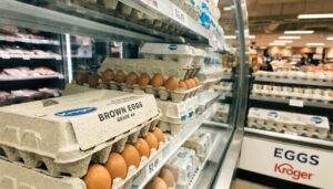 a kroger grocery store egg aisle refrigerated case