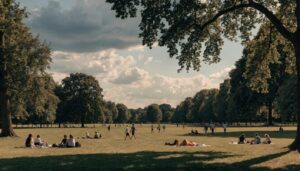 a wide shot of a london park such as hyde park o