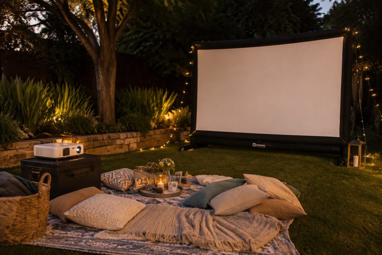 11 Creative Backyard Renovation Ideas for Busy Homeowners 7 5. Outdoor Movie Screen