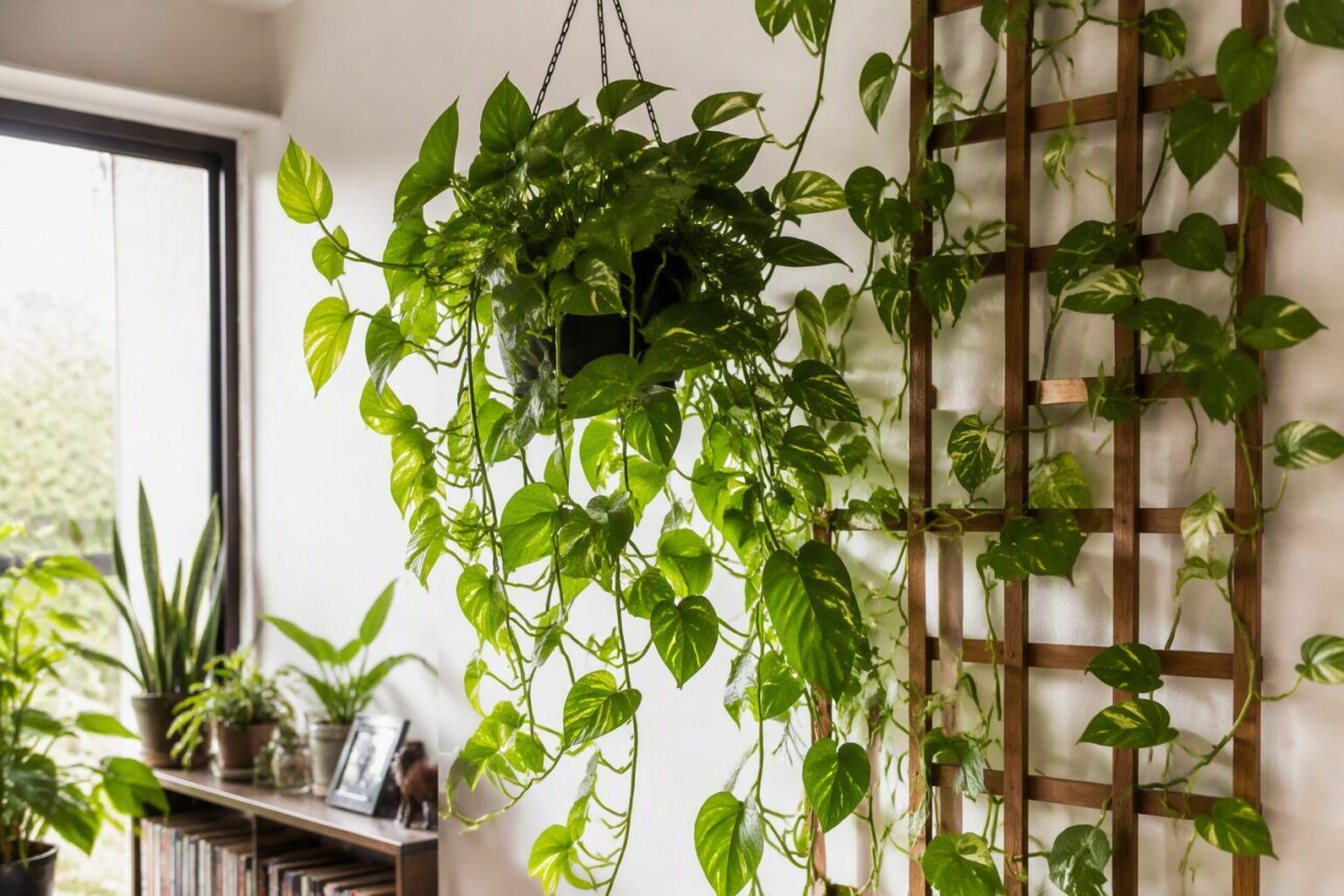 12 Creative Indoor Hanging Plant Ideas for Tiny Spaces 3 1. Devil's Ivy