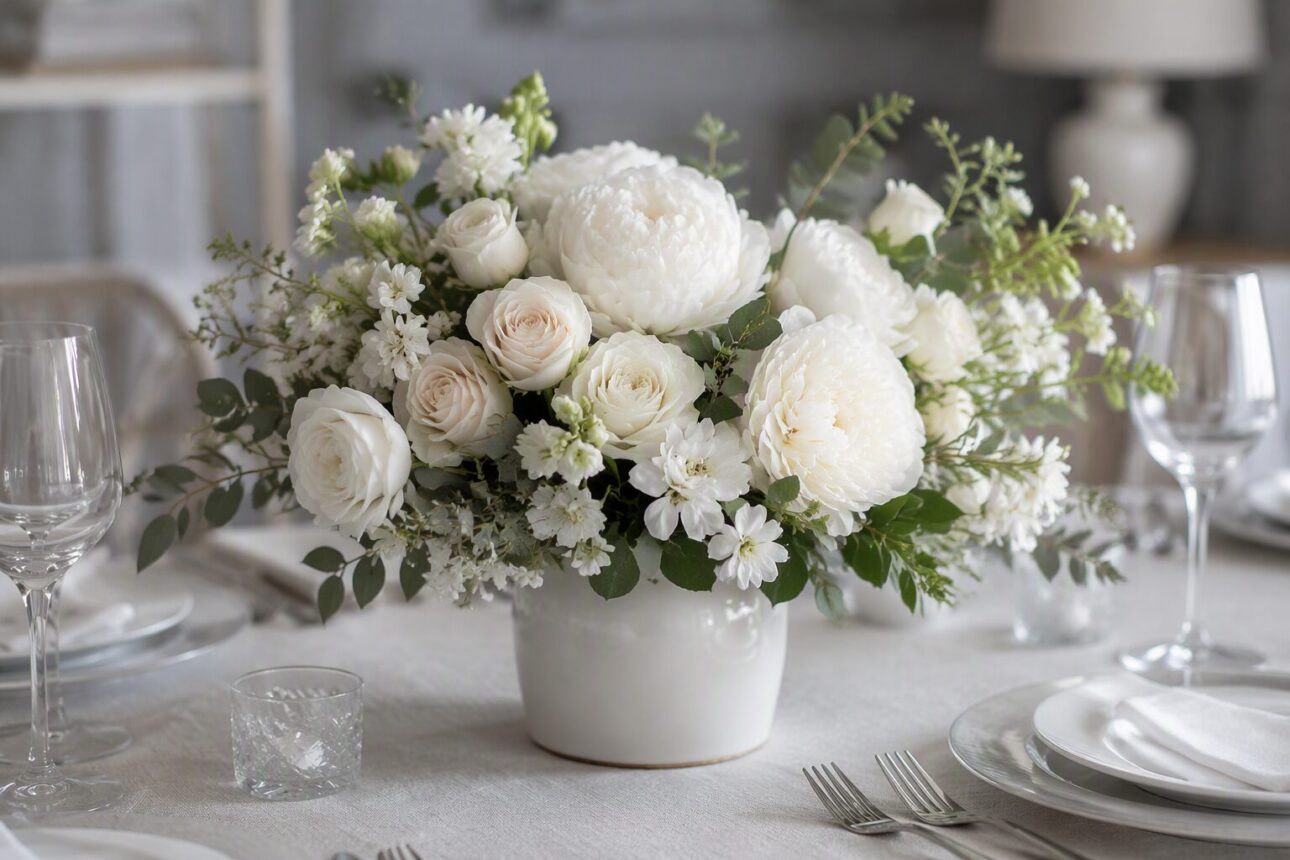 13 Beautiful Table Decoration Ideas for Every Budget 6 4. Monochromatic Floral Arrangements