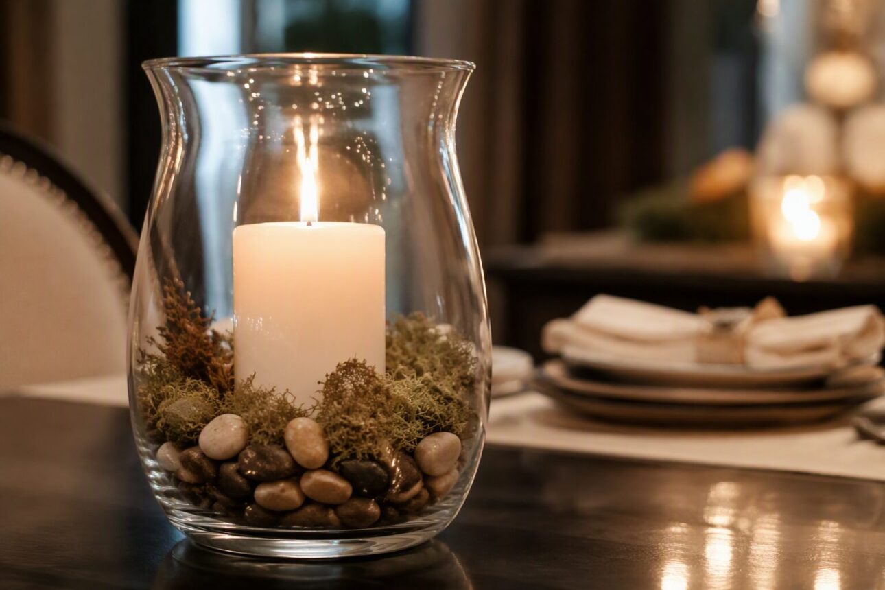 11 Expert Dining Table Centerpiece Ideas That Boost Curb Appeal 7 5. Glass Hurricane Candles