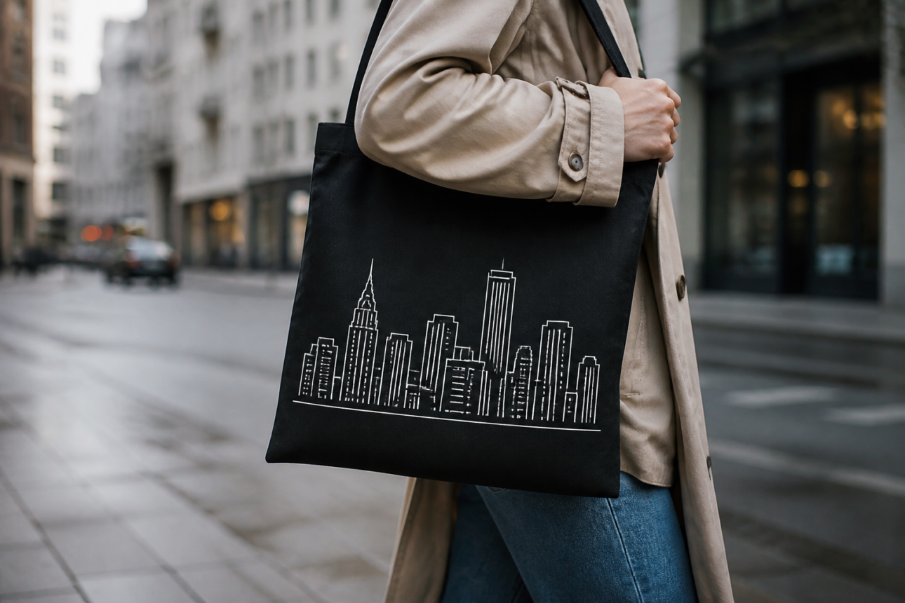 10 Beautiful Tote Handbag Design Ideas for Every Style 5 3. Minimalist City Silhouettes