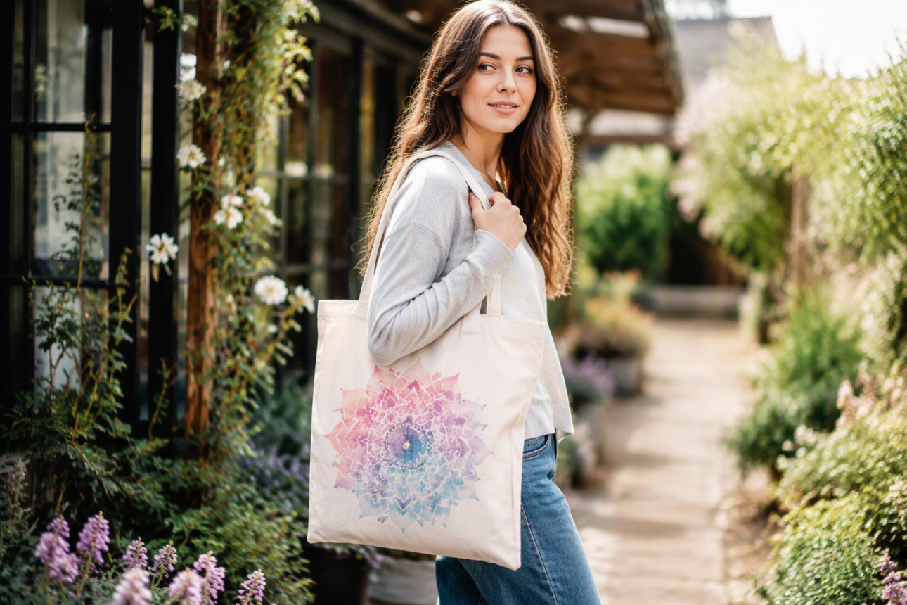 10 Beautiful Tote Handbag Design Ideas for Every Style 6 4. Mindfulness and Wellness Graphics