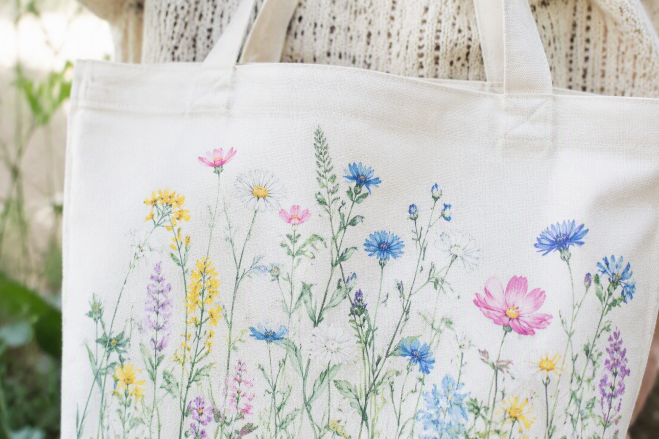 14 Simple Tote Bag Painting Ideas You Can Try at Home 3 1. Easy Floral Motifs