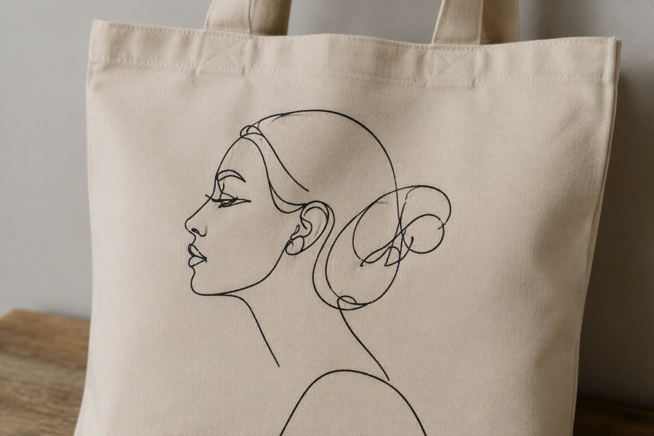 14 Simple Tote Bag Painting Ideas You Can Try at Home 8 6. Minimalist Line Art