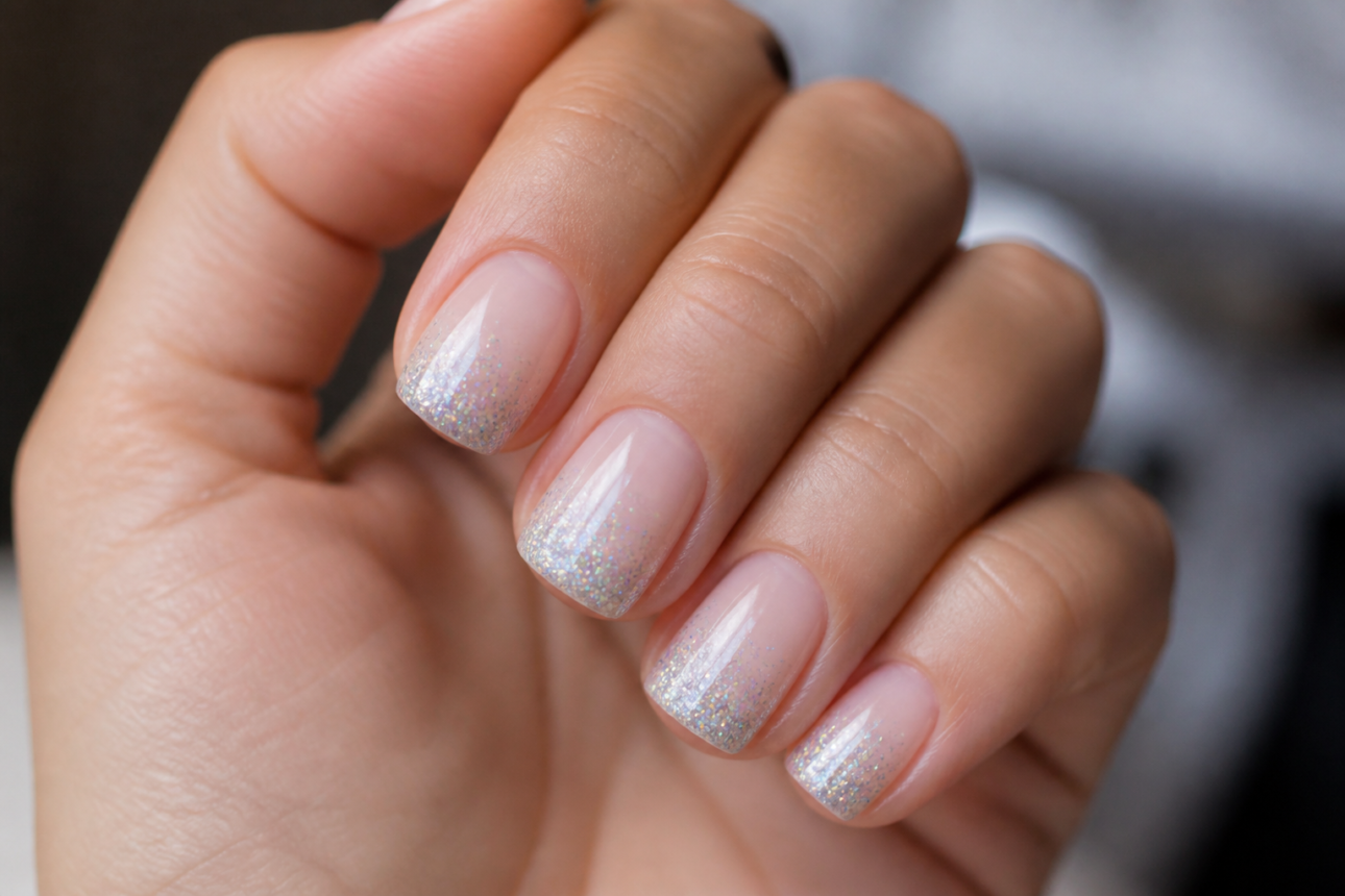 10 Creative August Nail Ideas for Summer Vacations 3 3. Stunning Milky Pink with Holographic Glitter