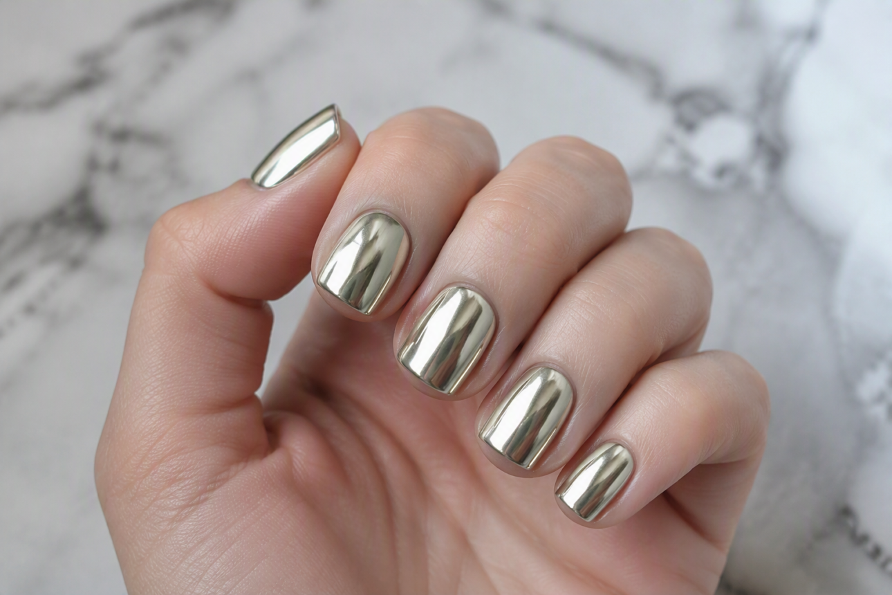 13 Trendy Square Nail Inspo Pictures for Every Style 6 4. Metallic Chrome Finishes