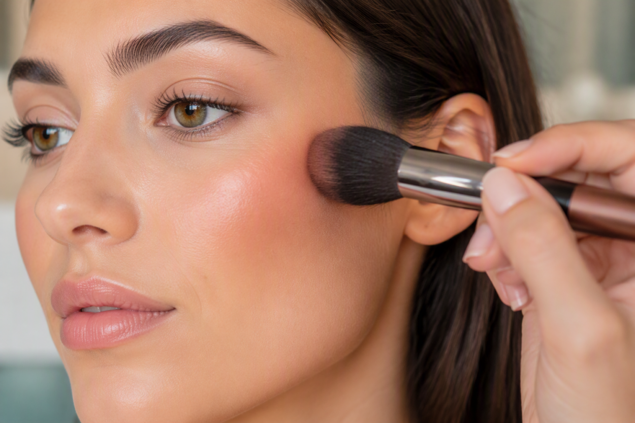 12 Expert Makeup Tips for Round Faces That Slim the Face 4 2. Easy Diagonal Blush Application