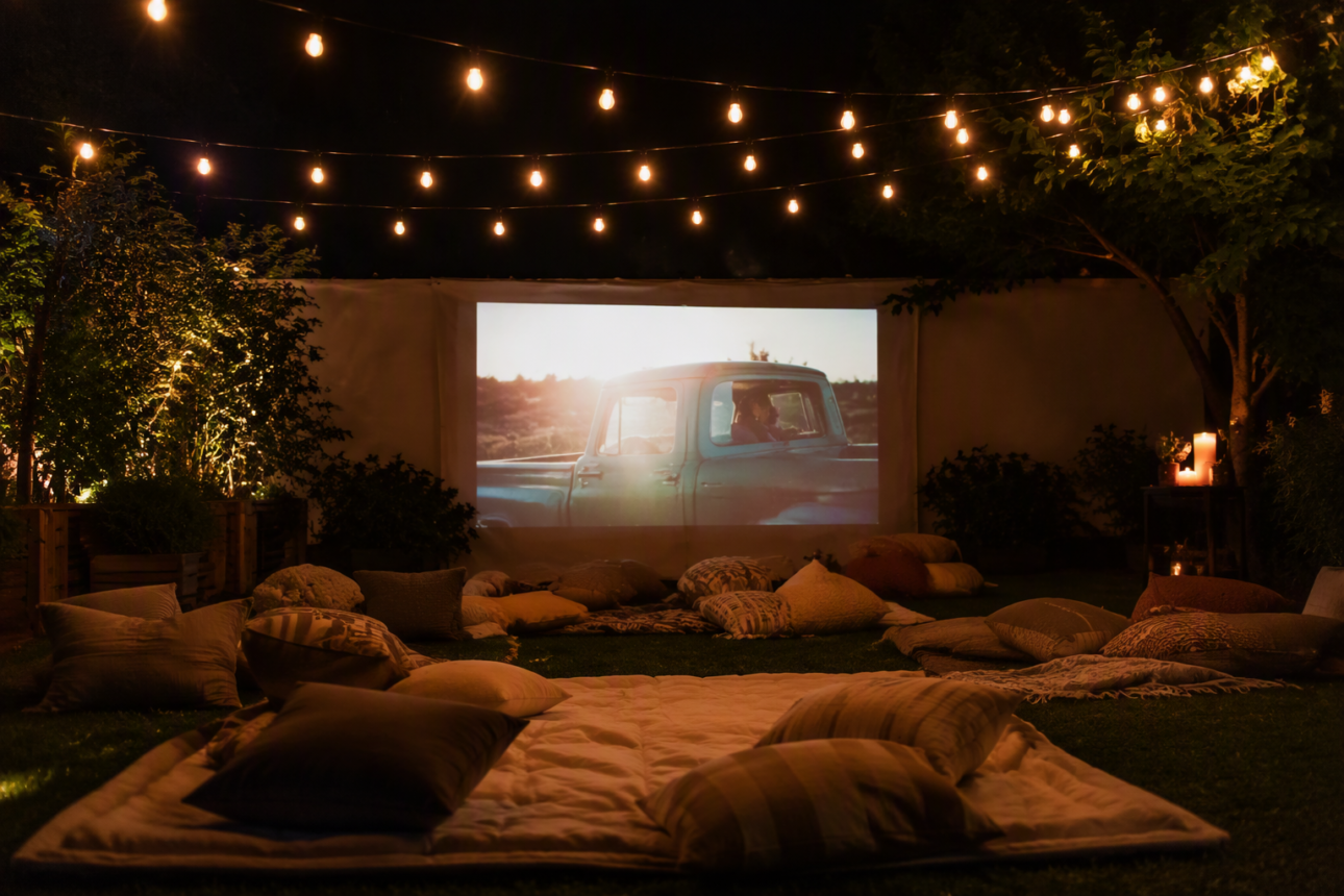 13 Creative Engagement Party Ideas for Cozy Nights at Home 4 2. Outdoor Cinema Night
