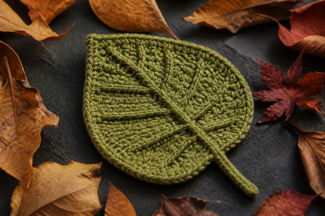13 Simple Fall Crochet Coasters for Busy Homeowners 6 4. Stunning Autumn Leaf Post-Stitch Coaster